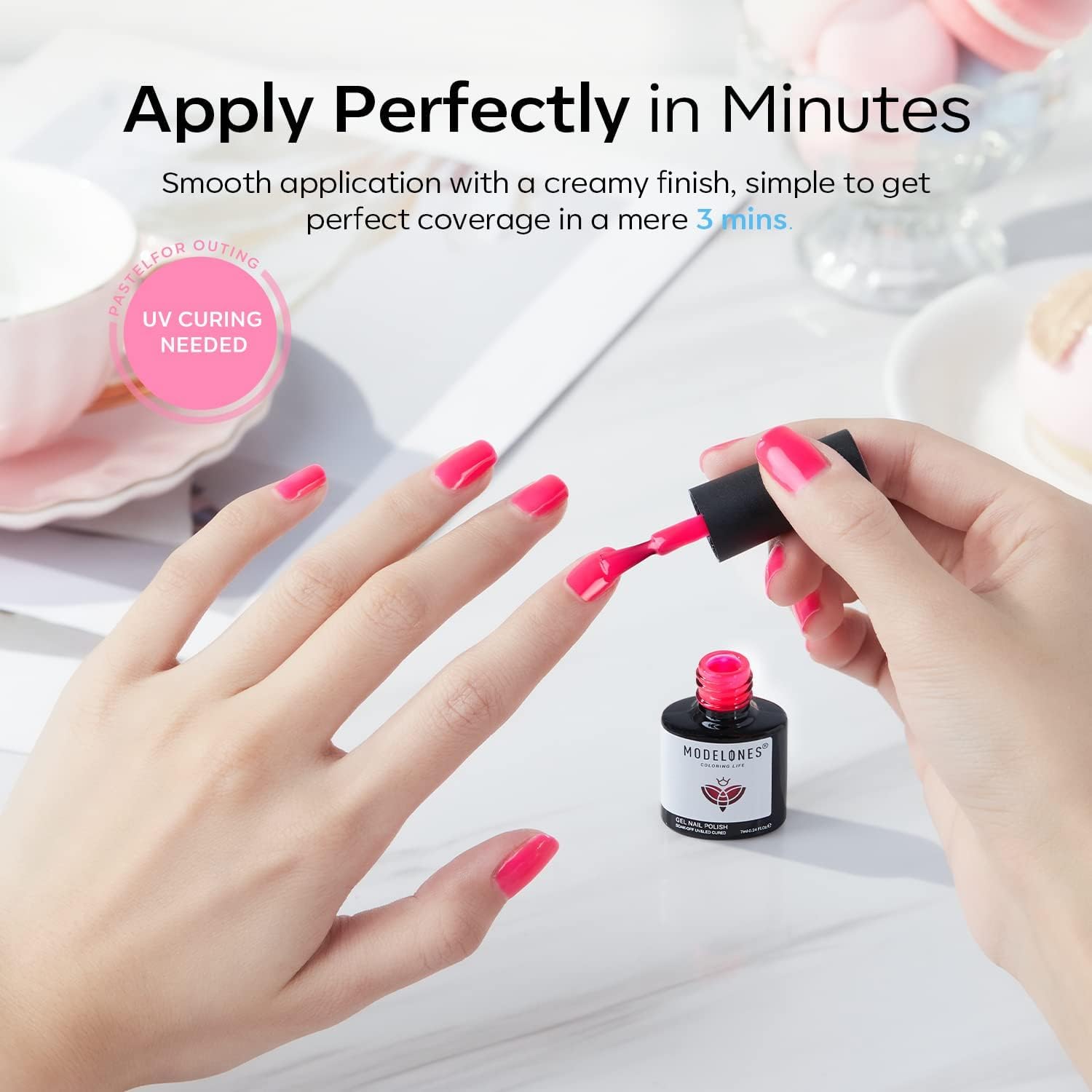 modelones 2PCS Hema-Free Gel Base and Top Coat Set with 6 Colors Pink Gel Nail Polish Set - Image 5