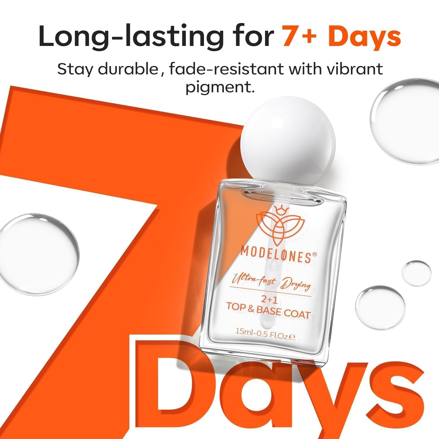 modelones 3 IN One Nail Polish Base Top Coat Nail Strengthener and Growth, 15 ml Quick Dry Clear Nail Lacquer Long Last Shine Chip Fade Resistant Nails Protect Care, Gift for Women Girls 0.5 Fl Oz - Image 5