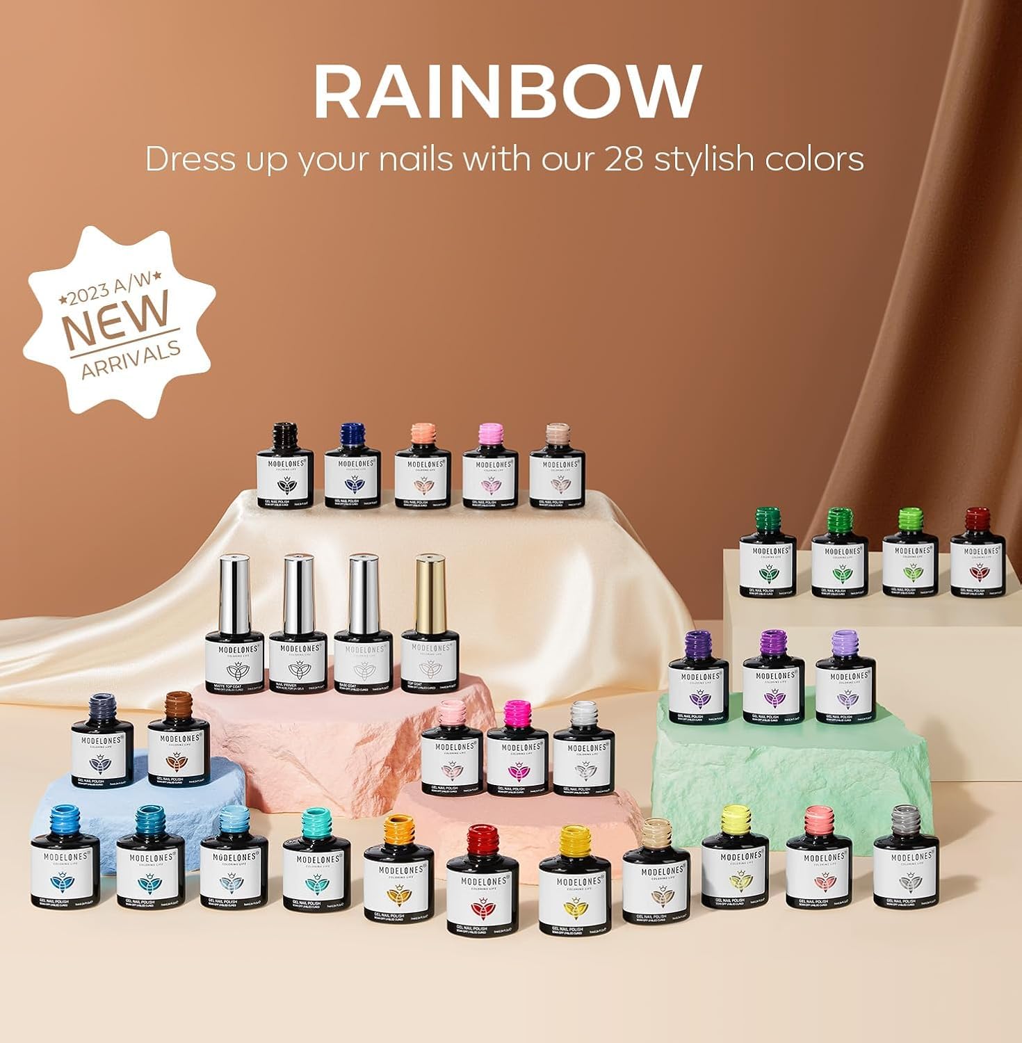 modelones 32 PCS Gel Nail Polish Set, 28 Colors Red Nude Green Blue Gel Polish with No Wipe Base Coat, Glitter & Glossy & Matte Top Coat Soak Off LED Nail Art Kit Salon at Home - Image 8
