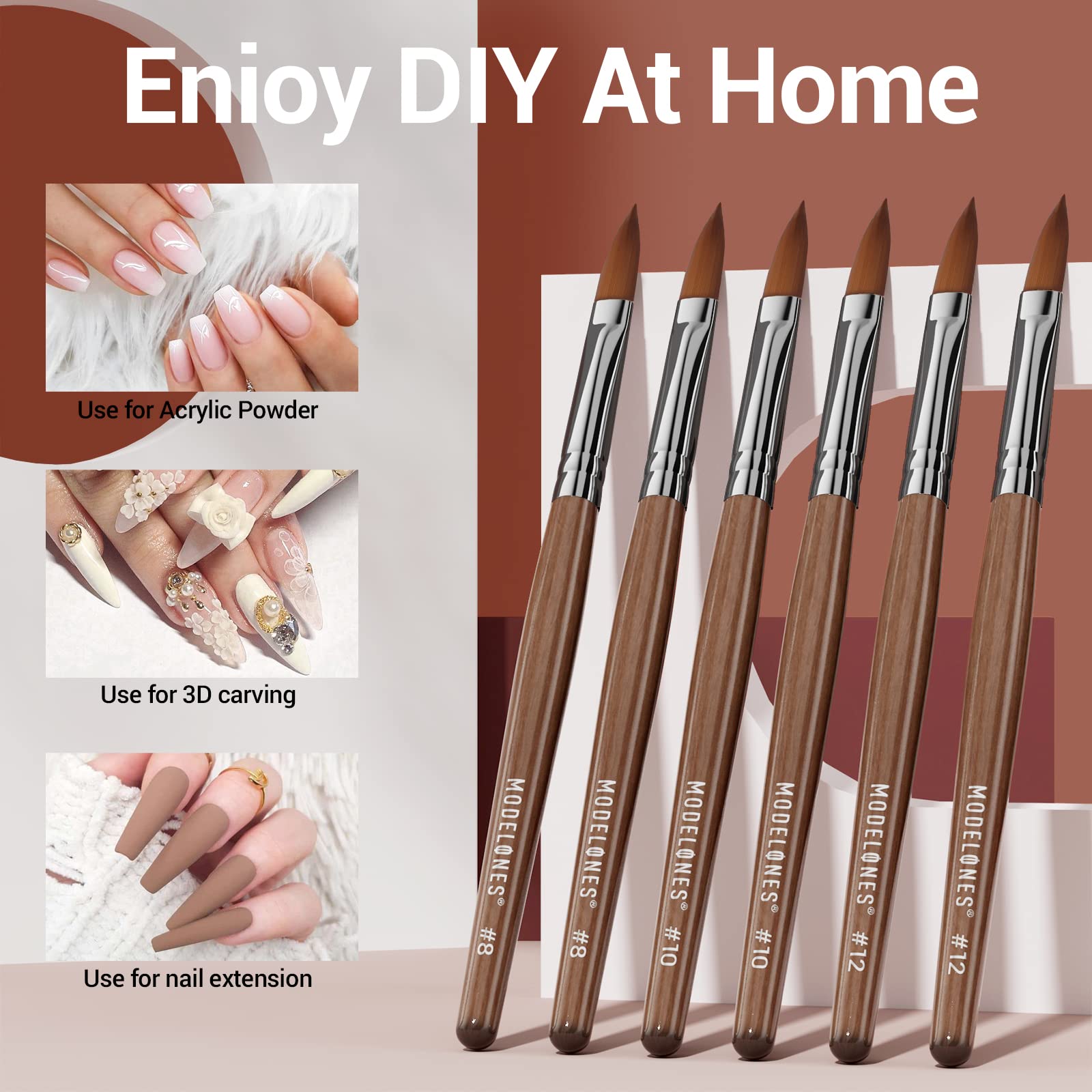 MODELONES Acrylic Nail Brush 100% Pure Kolinsky Hair Bristles Oval Crimped Shaped Sturdy Wooden Handle Acrylic Powder Nail Art Brush Professional Manicure Pedicure Size 8 - Image 4