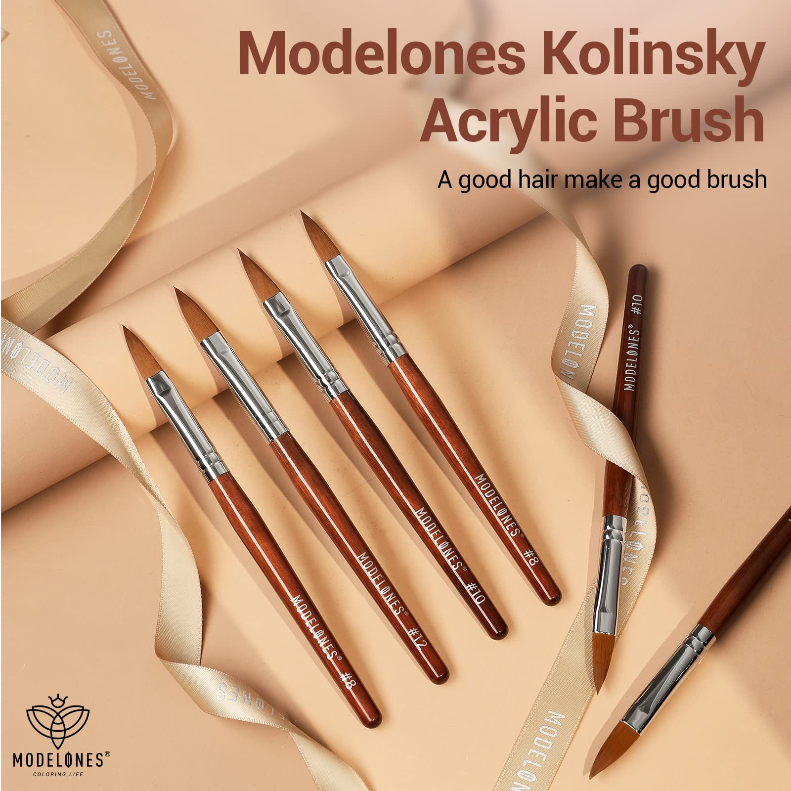 MODELONES Acrylic Nail Brush 100% Pure Kolinsky Hair Bristles Oval Crimped Shaped Sturdy Wooden Handle Acrylic Powder Nail Art Brush Professional Manicure Pedicure Size 8 - Image 6