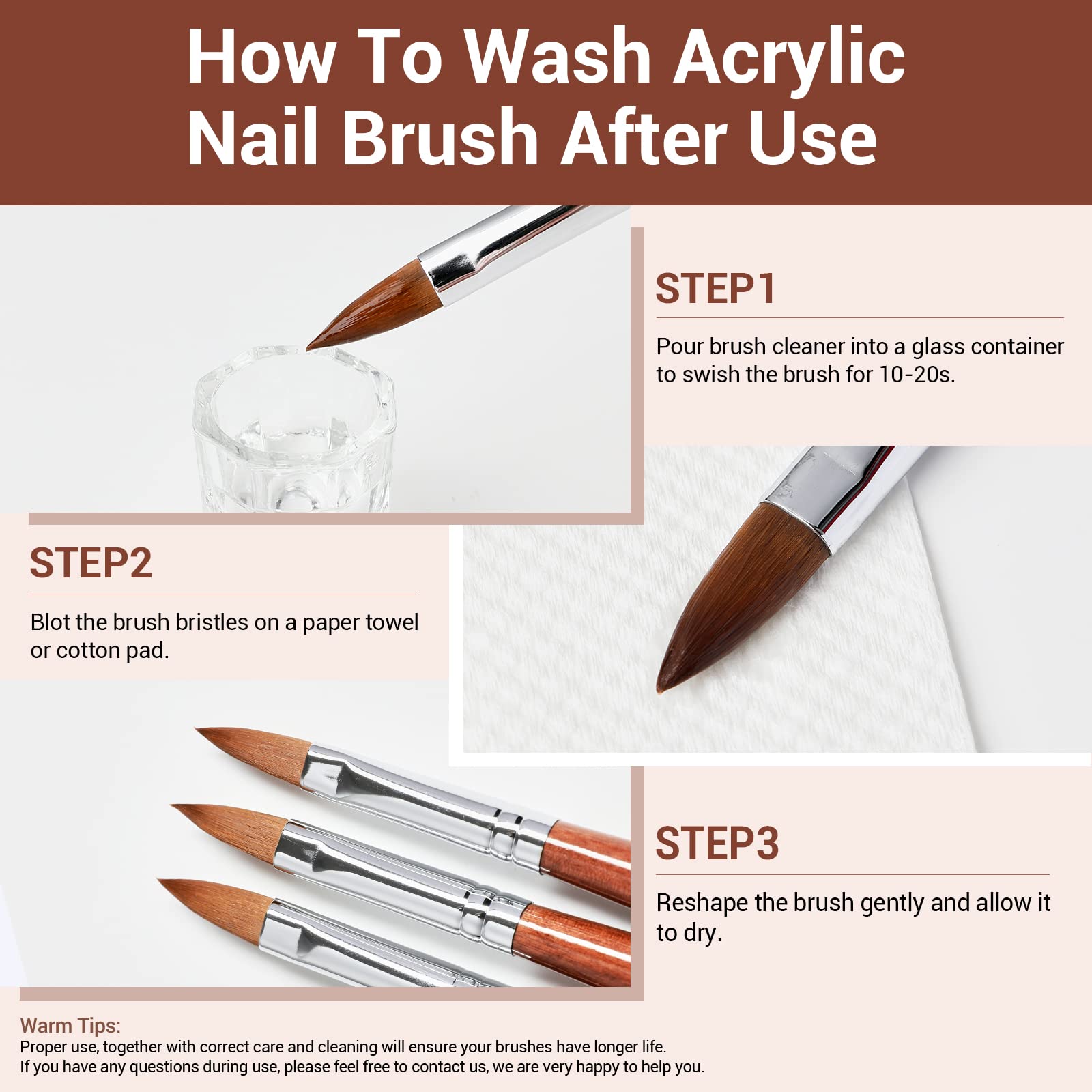 MODELONES Acrylic Nail Brush 100% Pure Kolinsky Hair Bristles Oval Crimped Shaped Sturdy Wooden Handle Acrylic Powder Nail Art Brush Professional Manicure Pedicure Size 8 - Image 7