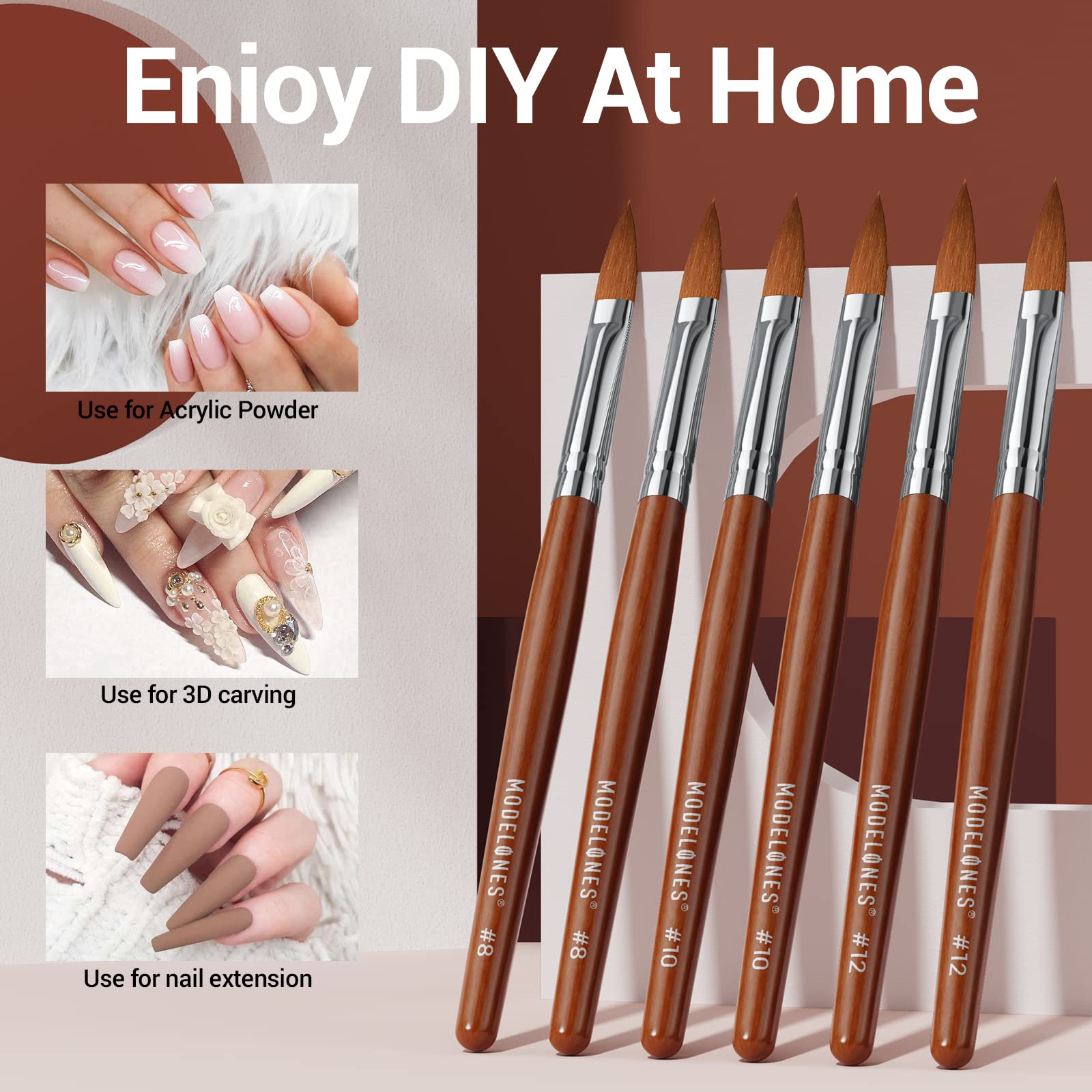 MODELONES Acrylic Nail Brush 100% Pure Kolinsky Hair Bristles Oval Crimped Shaped Sturdy Wooden Handle Acrylic Powder Nail Art Brush Professional Manicure Pedicure Size 8 - Image 8