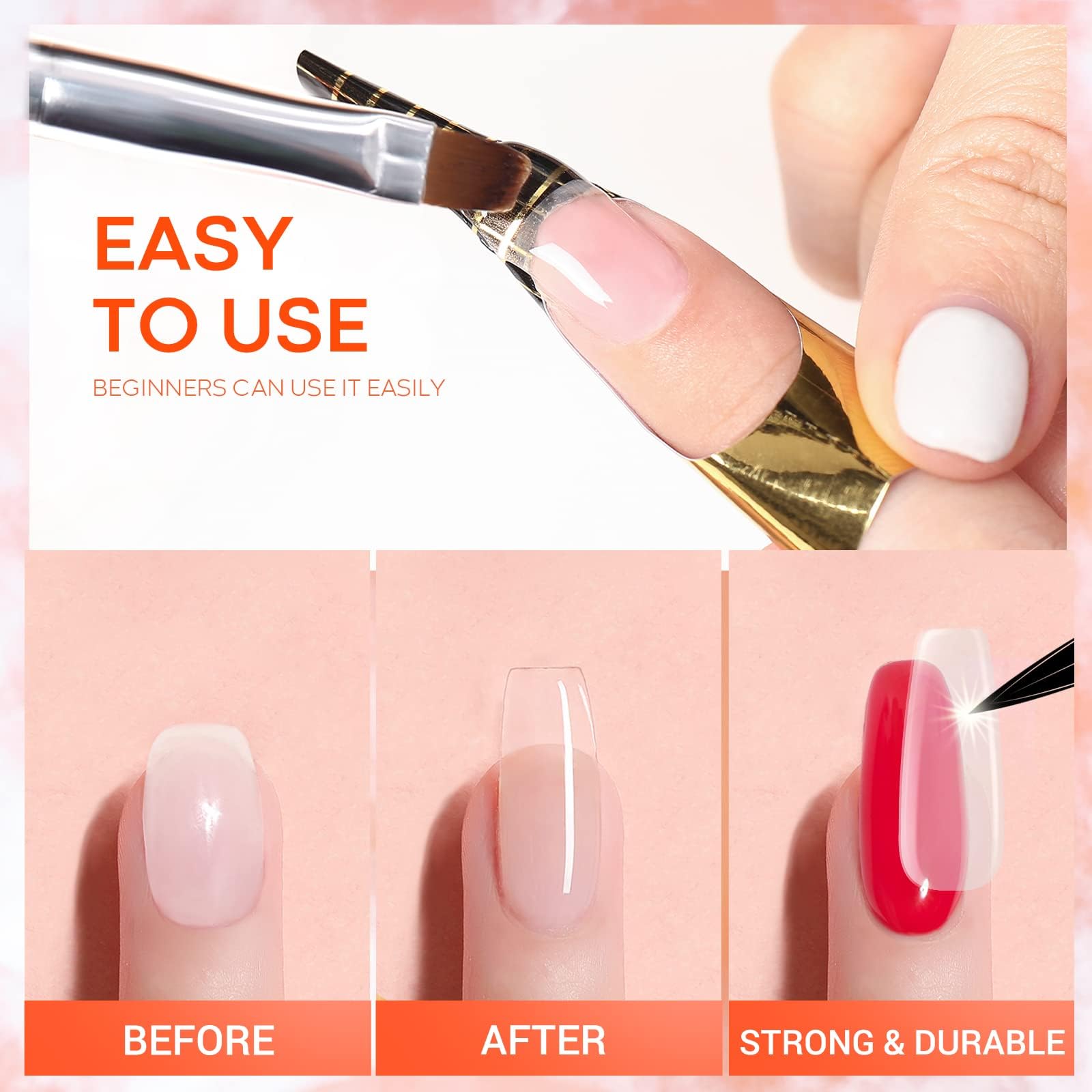 Modelones Builder Nail Gel Kit - Clear Extension Kit Hard Gel for Nails 2oz Strengthen Acrylic Manicure Art Set with 100PCS Dual Forms and Dual-use Acrylic Brush Professional DIY at Home - Image 6
