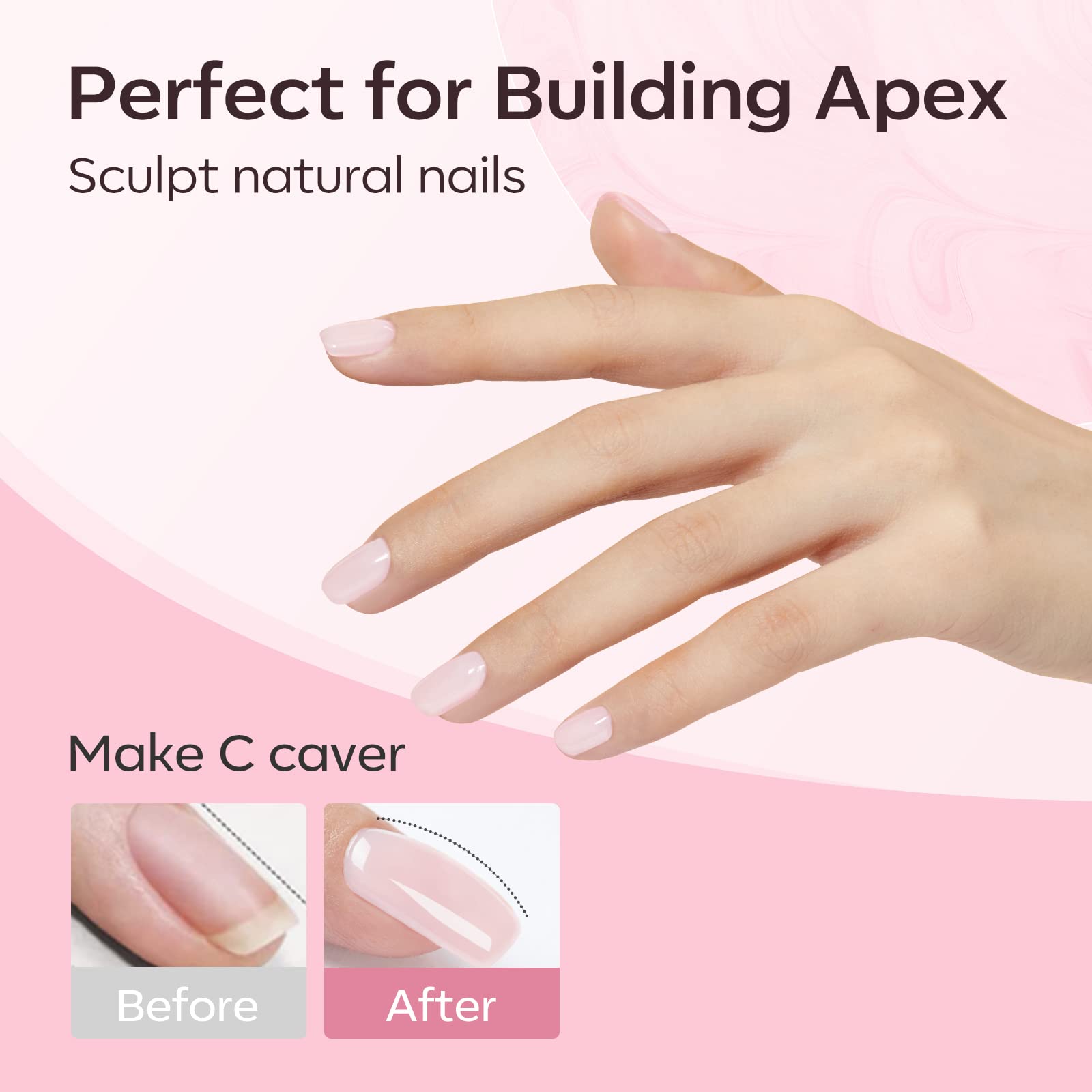 modelones Builder Nail Gel Set, 6 Colors 8-in-One, Jelly Pink & Gel Top Coat and Base Coat Set - Image 4