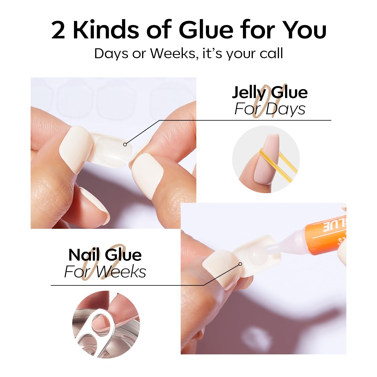 Modelones Extra Short Press on Nails, Milky White Squoval Fake Nails, Reusable Nail Kit with Nail Glue Adhesive Tabs Mini Nail File, Nails Press Ons 32Pcs 16 Sizes, Spring Women Girl Gift - Image 8