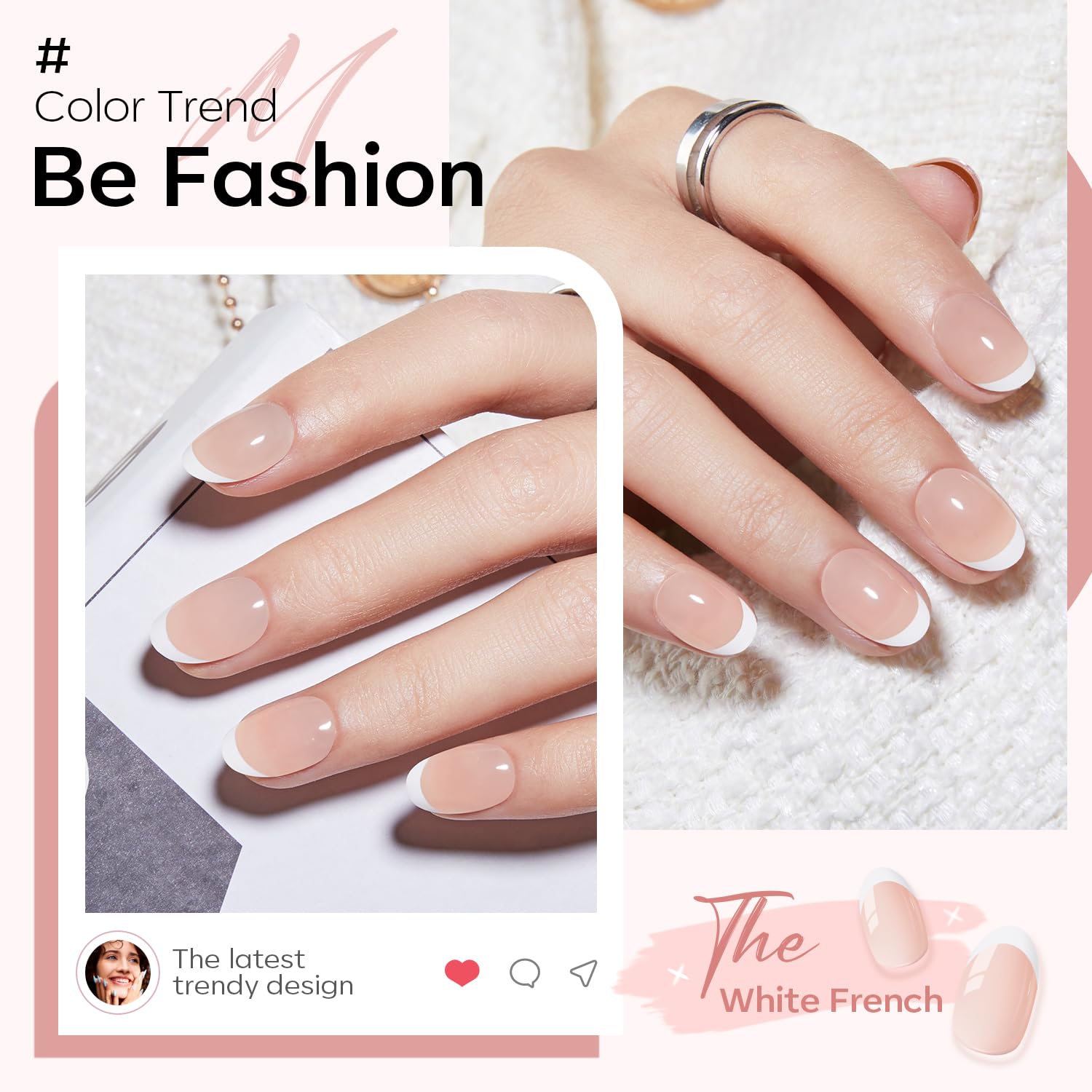 modelones French Tip Press On Nails, Short Oval Fake Nails Press Ons with Nail Glue, Adhesive Tabs, Nail File, Prep Pad, Manicure Stick, 32Pcs 16 Sizes, Nude, Spring Women Girl Gift - Image 3