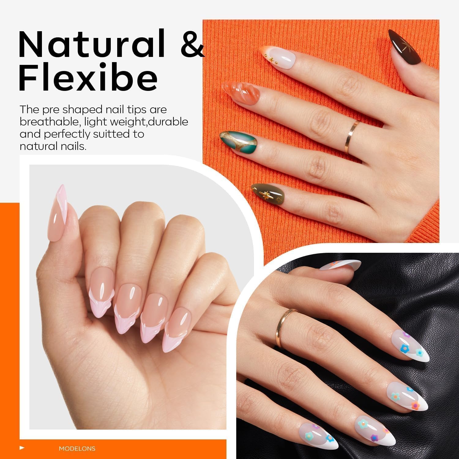 modelones Gel Nail Kit Almond, Upgrade 15Sizes Fake Nails, 9-in-One Glue Dehydrator & Mini U V Light Clipper, 510Pcs Medium Almond Press on Tips for Extension DIY Salon Home Gift (Pack of 2) - Image 7