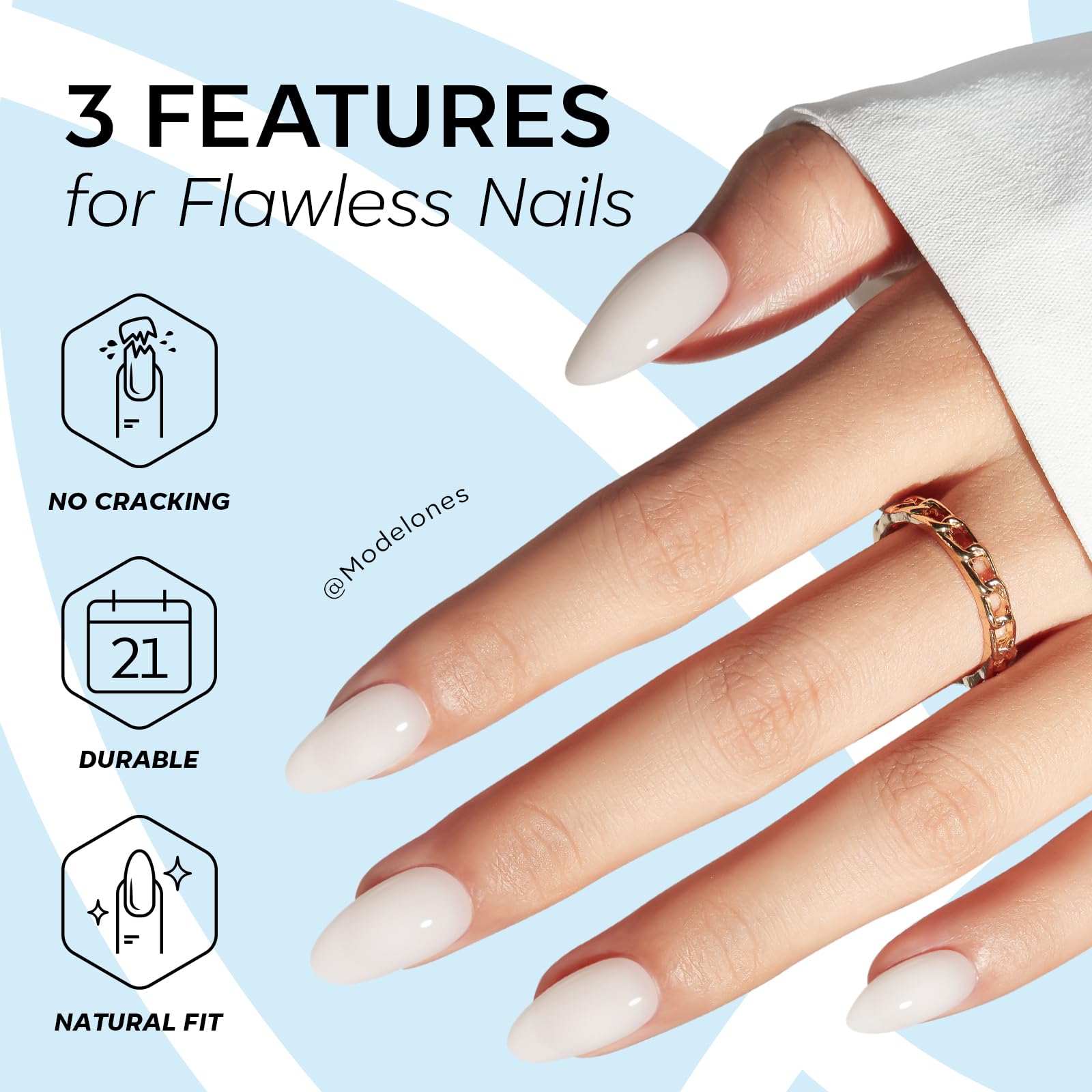 Modelones Jelly White Press on Nails Almond, Short Fake Nails, Reusable Nail Kit with Nail Glue Adhesive Tabs Mini Nail File, Nails Press Ons 32Pcs 16 Sizes, Women Girl Gift - Image 3