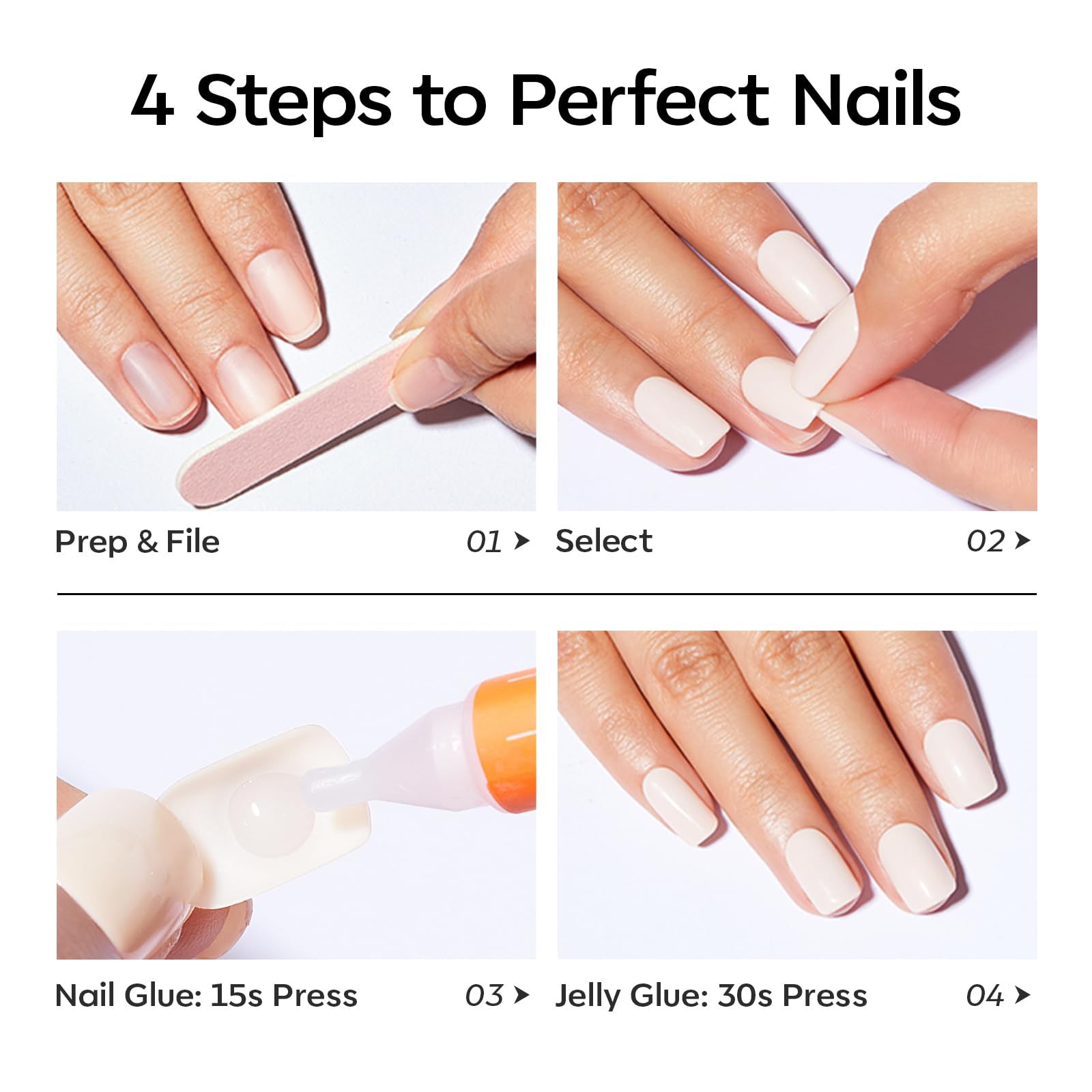 Modelones Jelly White Press on Nails Almond, Short Fake Nails, Reusable Nail Kit with Nail Glue Adhesive Tabs Mini Nail File, Nails Press Ons 32Pcs 16 Sizes, Women Girl Gift - Image 8