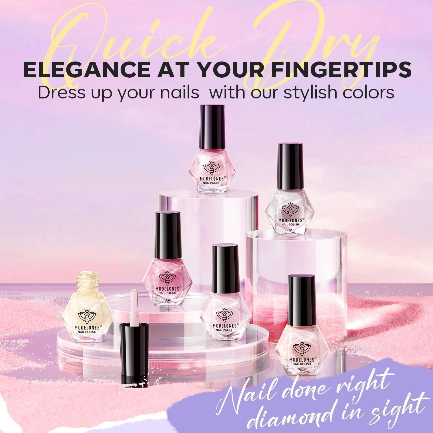 modelones Nail Polish Set 6 Colors, Pearl Pink Grey Beige Mini Quick Dry Nail Lacquer Kit, Bubble Bath Shimmer Pearlescent DIY Home Salon Nail Art Manicure Gift for Women Girls - Image 6