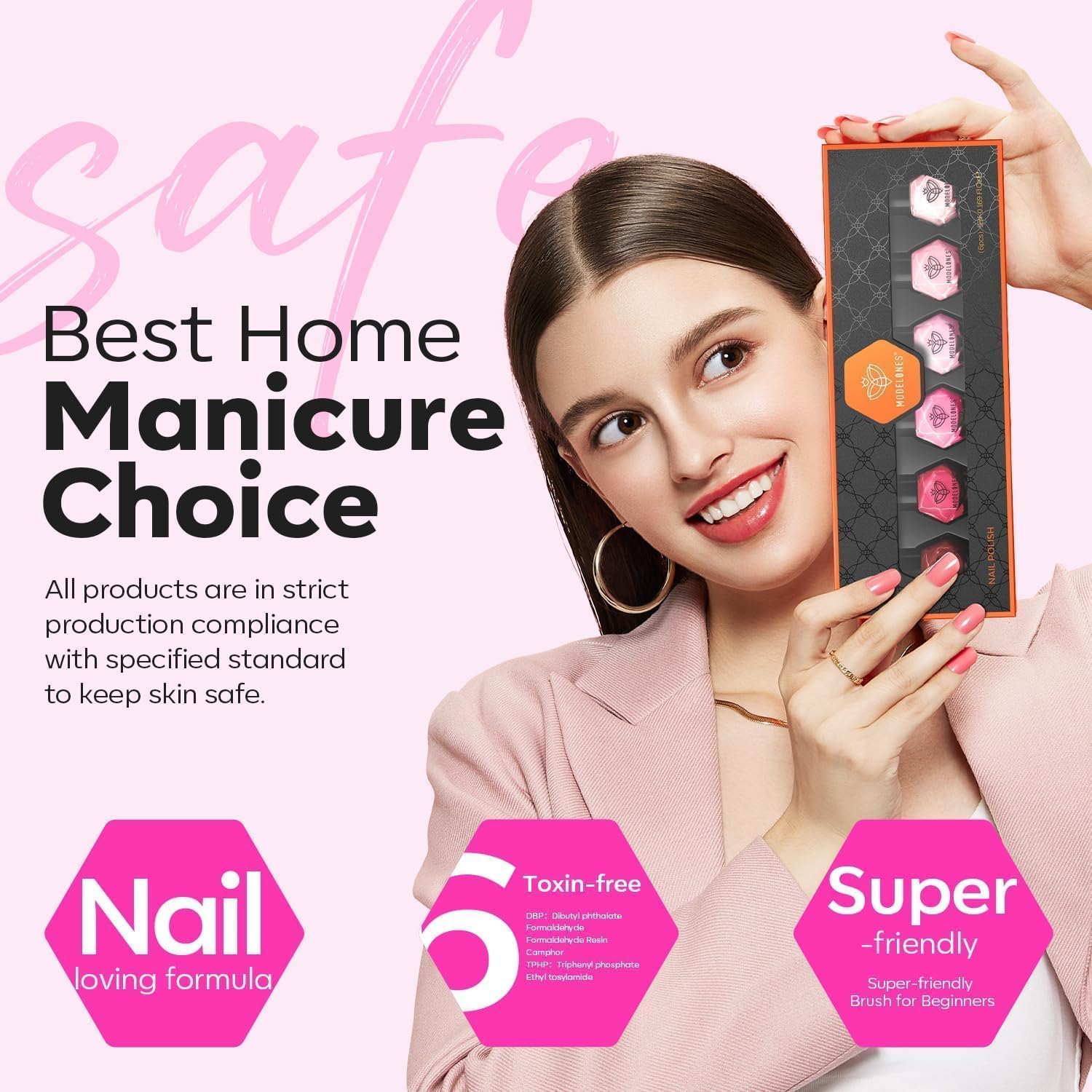 modelones Pink Nail Polish 6 Colors Hot Pink Tones Neon Shades Magenta Light Soft to Dark 2025 Spring Summer Nail Art Design for Women Girl Nail Lovers Valentine's Day Gift Salon DIY Manicure Kit - Image 7