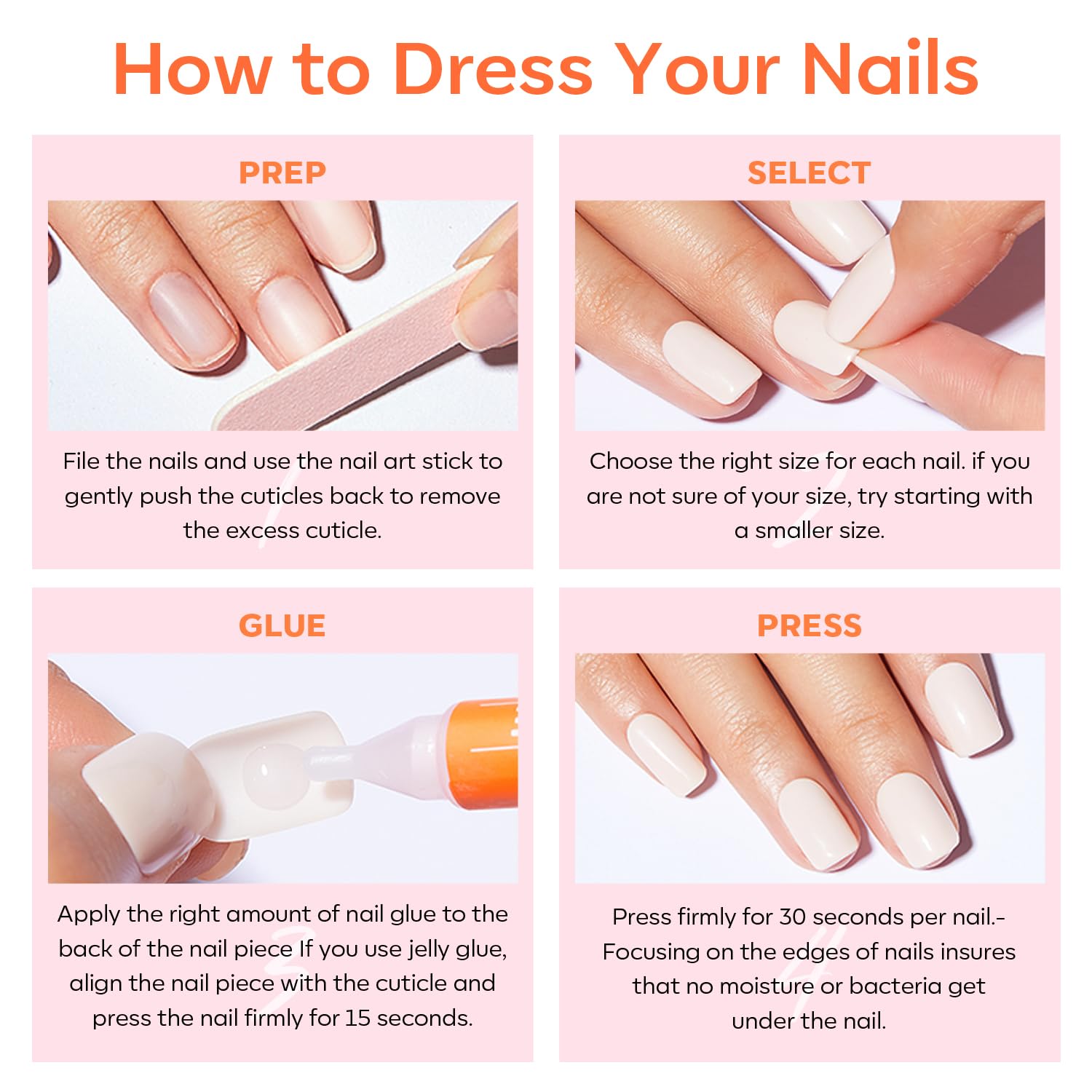 Modelones White Press on Nails, Short Square Fake Nails, Reusable Nail Kit with Nail Glue Adhesive Tabs Mini Nail File, Summer Nails Press Ons 32Pcs 16 Sizes, Women Girl Gift - Image 8